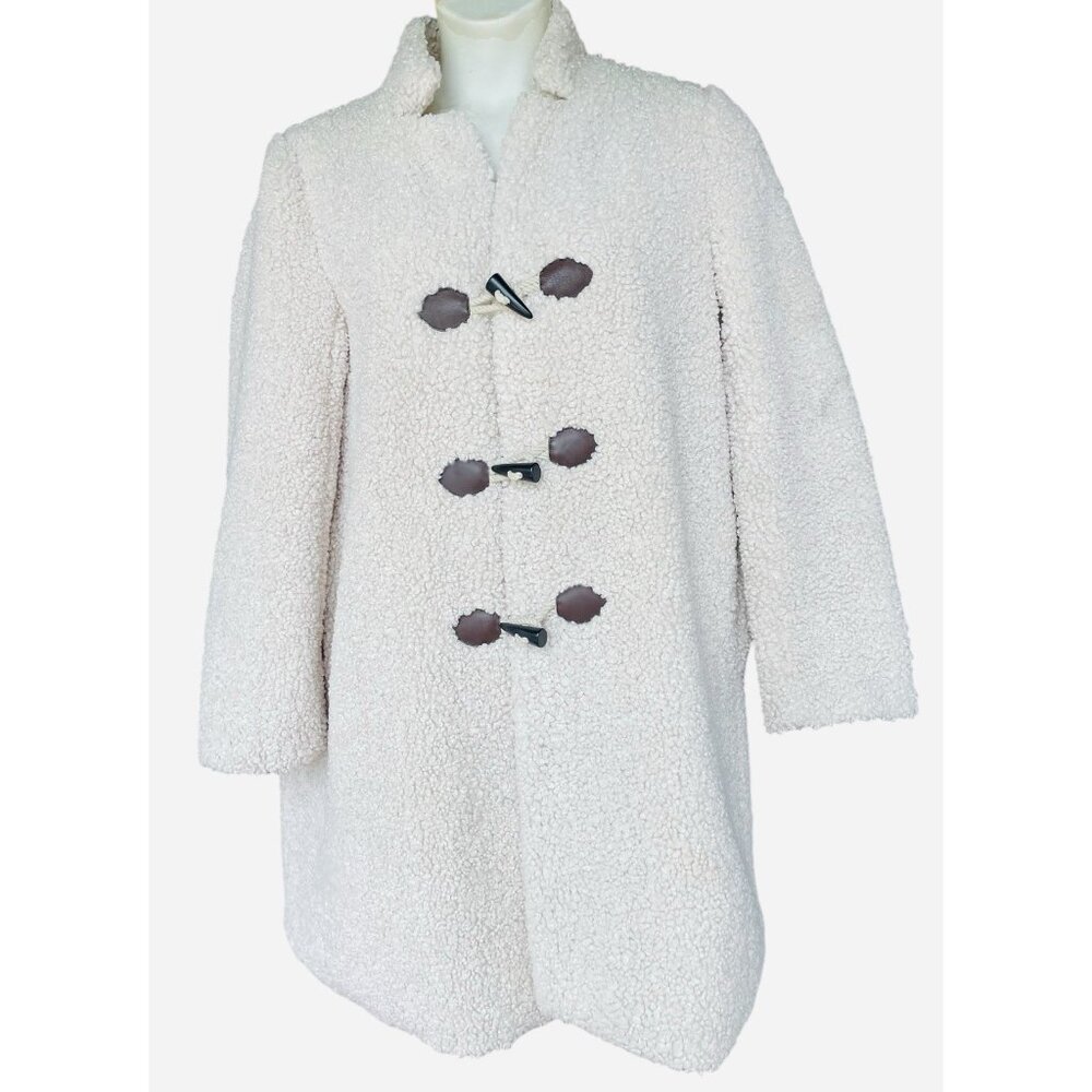 J Crew Sherpa Teddy Faux Fur Shearling Toggle Button Cream Coat Women Size XL - Picture 6 of 11